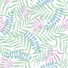 Seamless pattern with hand-drawn tropical leaves
