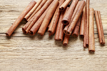Cinnamon sticks on wood