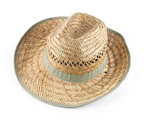 Men's woven straw hat, isolated on white background