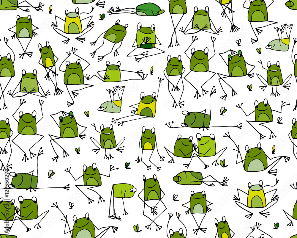 Poster Funny frogs pattern, sketch for your design