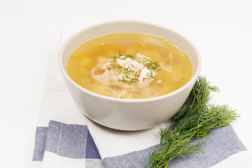 Chicken soup on white