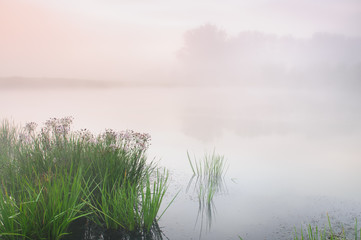 Obraz na płótnie Canvas Sunrise over a misty pond