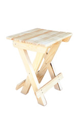 Wooden stool isolated by hand made on white background, clipping path.