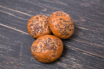 rye bread buns with flax seeds