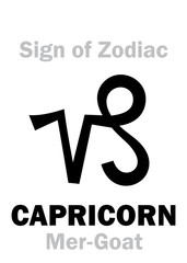Astrology Alphabet: Sign of Zodiac CAPRICORN (The Mer-Goat). Hieroglyphics character sign (single symbol).
