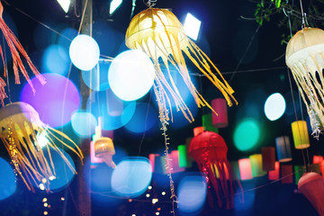 Colorful lantern illuminating at the night © dariazu