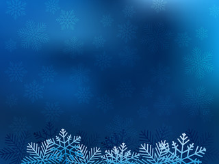 Christmas background with blue and white snowflakes in various styles. Abstract Vector Illustration. Eps10.