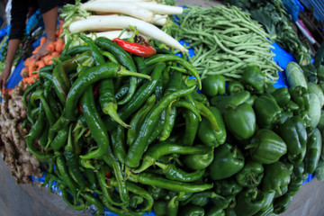 green chilli selling at the vegetable market at nepal