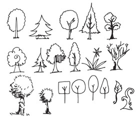 Set of tree doodles vector eps10