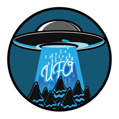 Color vintage ufo emblem © egorka87