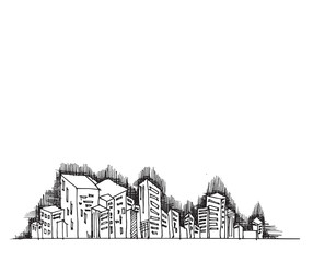 Obraz premium Cityscape Vector Illustration Line Sketched Up eps10