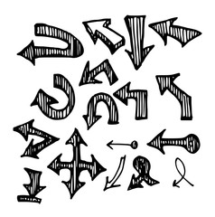 Vector hand drawn arrows set isolated on white