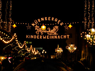 Entrance to the Christmas Market or Weihnachtsmarkt in Nuremberg, Germany.