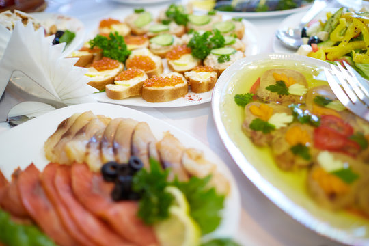 delicious appetizers with fish and lemon