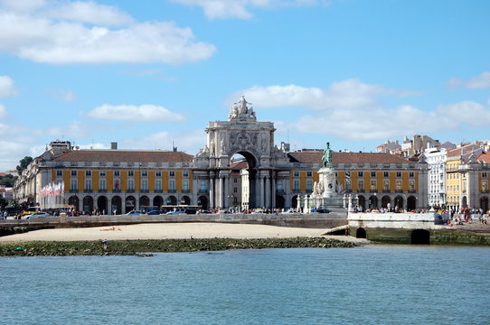 View on famous Praca do Comercio (Commerce Square) - one of the main landmarks in Lisbon, Portugal 