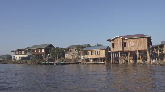 Floating in canal on famous Inle Lake, Myanmar (Burma), 4k
