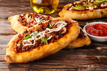 Turkish meal of stuffed bread with peppers