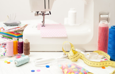 sewing, sewing on the sewing machine, sewing supplies, colored s