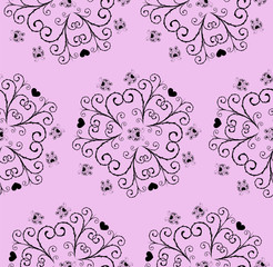Pink curly pattern, vector, flower and butterfly