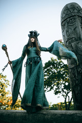 Fototapeta premium Woman-shaman with horns