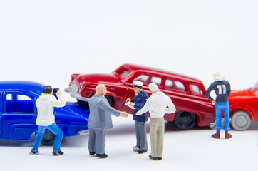 Miniature tiny toys car crash accident damaged.Accident on the r