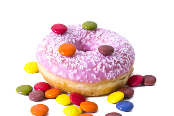 donut with smarties isolated