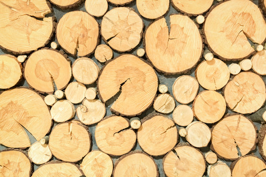 background of sawn logs