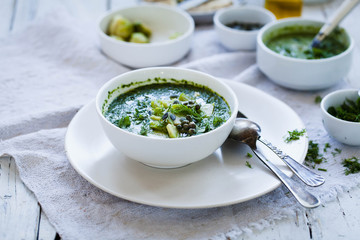 Asparagus soup with fennel. Dieting, detox, healthy eating vegetarian food concept.