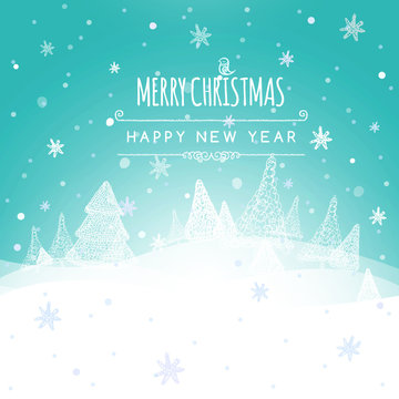 Merry Christmas Landscape, Christmas greeting card light vector background. Merry Christmas holidays wish design. Happy new year message. Vector illustration.