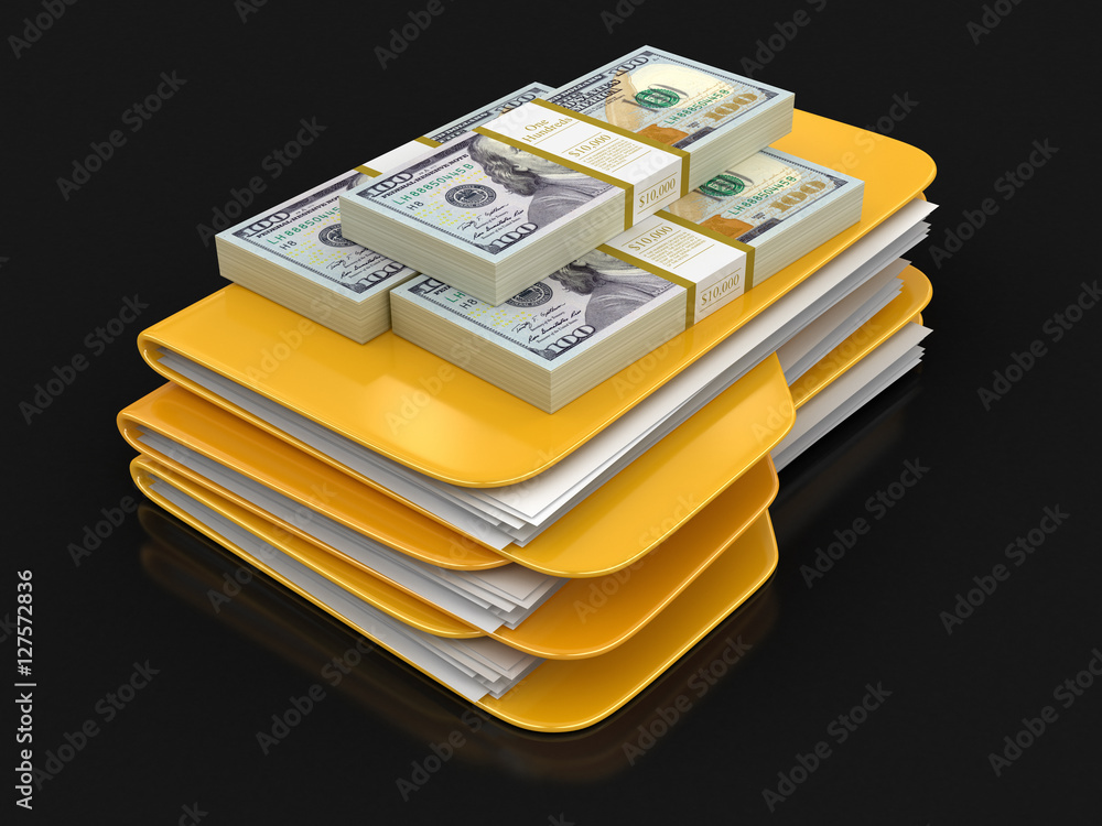 Poster folders and files with dollars. image with clipping path
