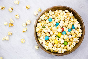 Delicious Sweet Popcorn With Colorful Candies And Sprinkles