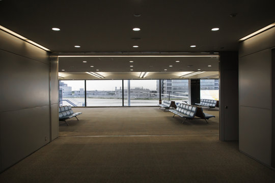 waiting lounge area at departure gate of airport