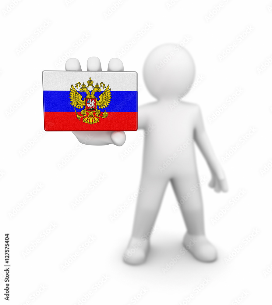 Poster man and russian flag. image with clipping path