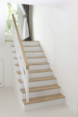 Modern staircase with wood rail