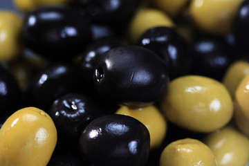 Black and green olives