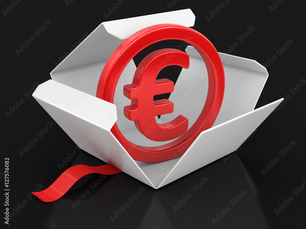 Poster open package with euro sign. image with clipping path