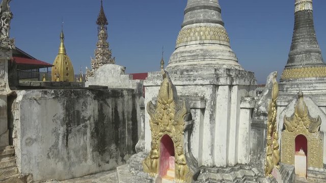 Shwe Inn Thein Paya temple complex near Inle Lake in central Myanmar (Burma), panorama 4k
