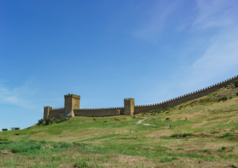 Fototapeta na wymiar Fragment of the wall of the Genoese fortress. Sudak Crimea Russia