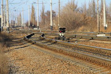 Red semaphore signal on the railway 