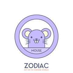 Mouse of Chinese Zodiac Signs in Cartoon Style Vector Illustration