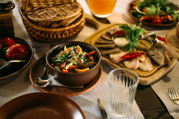 popular Ukrainian dishes on the table, food photography