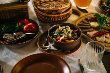 popular Ukrainian dishes on the table, food photography