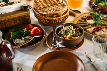 popular Ukrainian dishes on the table, food photography