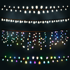 Obraz premium Festive lights garland on a dark background. All light effects isolated and grouped.