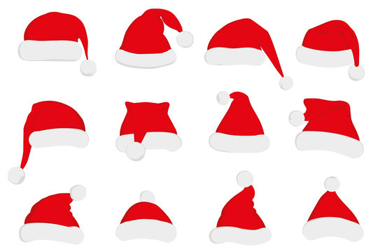 Santa Claus red hat set. Santa hat, Santa red hat isolated on white. New Year 2016 santa red hat . Santa head hat illustration. Santa Christmas hat decoration illustration