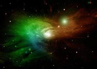 Fototapeta premium Stars, dust and gas nebula in a far galaxy