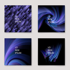 Set of Cards with Abstact Dark Blue Backgrounds