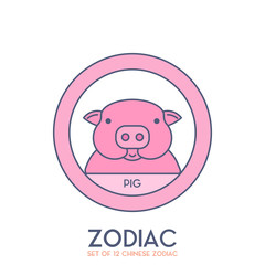 Pig of Chinese Zodiac Signs in Cartoon Style Vector Illustration