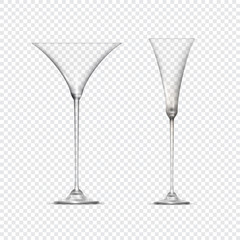 Two transparent empty glasses goblets