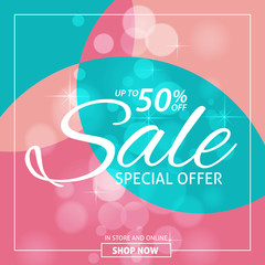 Sale shining banner on colorful background .Sale vector banner template - special offer 50% for shop